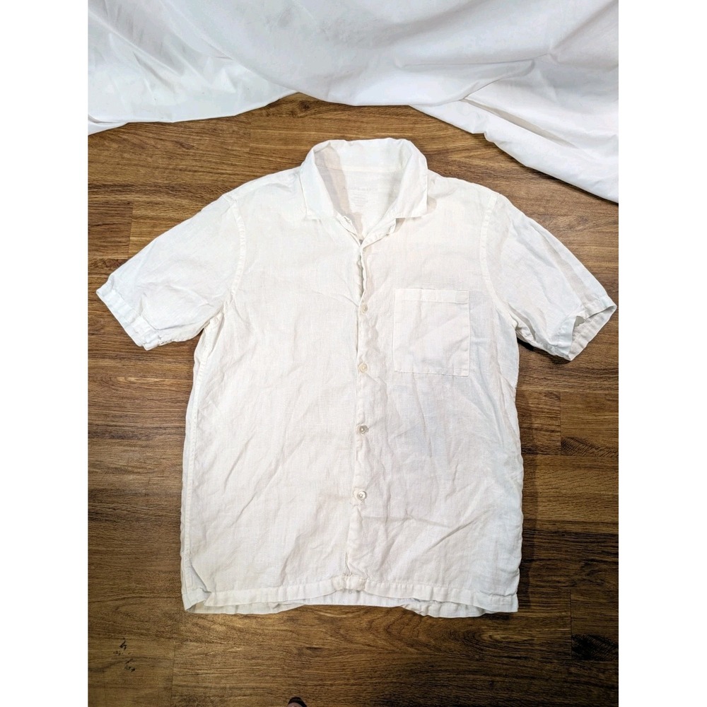 A Days March Shirt Mens Medium White Dyed Linen Camp Relaxed Summer Button Up